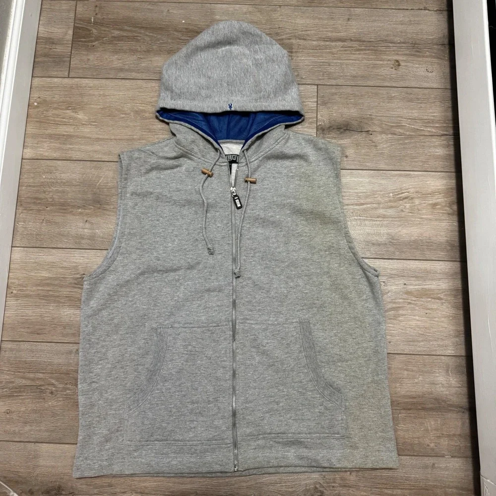 Cowboy Up Mens XL Sleeveless Full Zip Hoodie Gray Flaming Bull Graphic Vest y2k - Picture 2 of 9